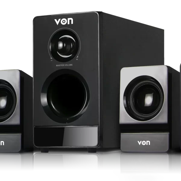 VON VSW0202BEK Subwoofer – Powerful 20W RMS 2.1CH Sound System with Bluetooth, USB & FM Radio