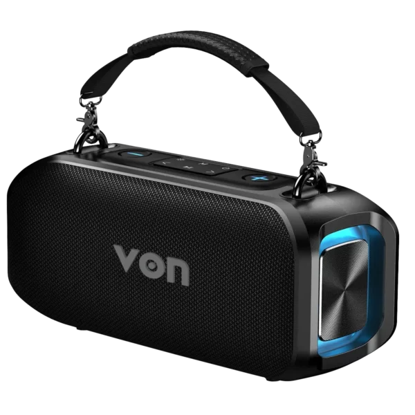 VON VPS20X5LEK IPX5 Bluetooth Portable Speaker – Powerful 20W RMS, 15-Hour Playtime & Splashproof Design