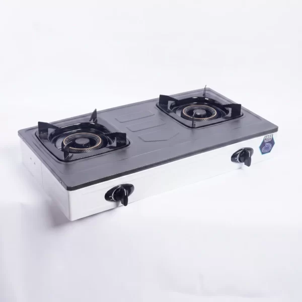 VON VCT2TRGY 2-Burner Gas Table Top Cooker – Powerful Straight Dual Burners, Grey Teflon Body & Auto Ignition